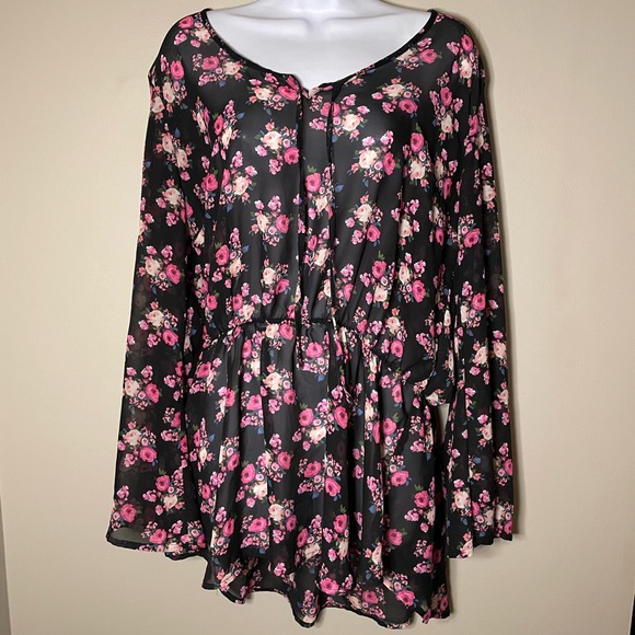 💜5 FOR $20💜 Sheer Floral Long Sleeve Top - Picture 1 of 5